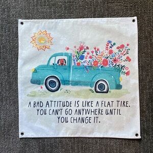 Canvas wall hanging, 14” x14”, used on bulletin board in classroom